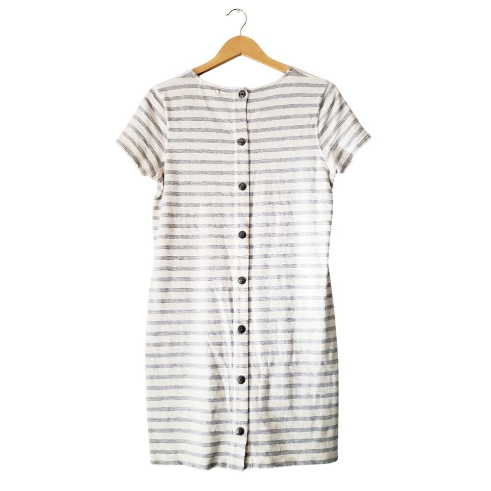 Madewell Striped Button Back T Shirt Mini Dress Gray/Cream Size Small - Picture 5 of 9